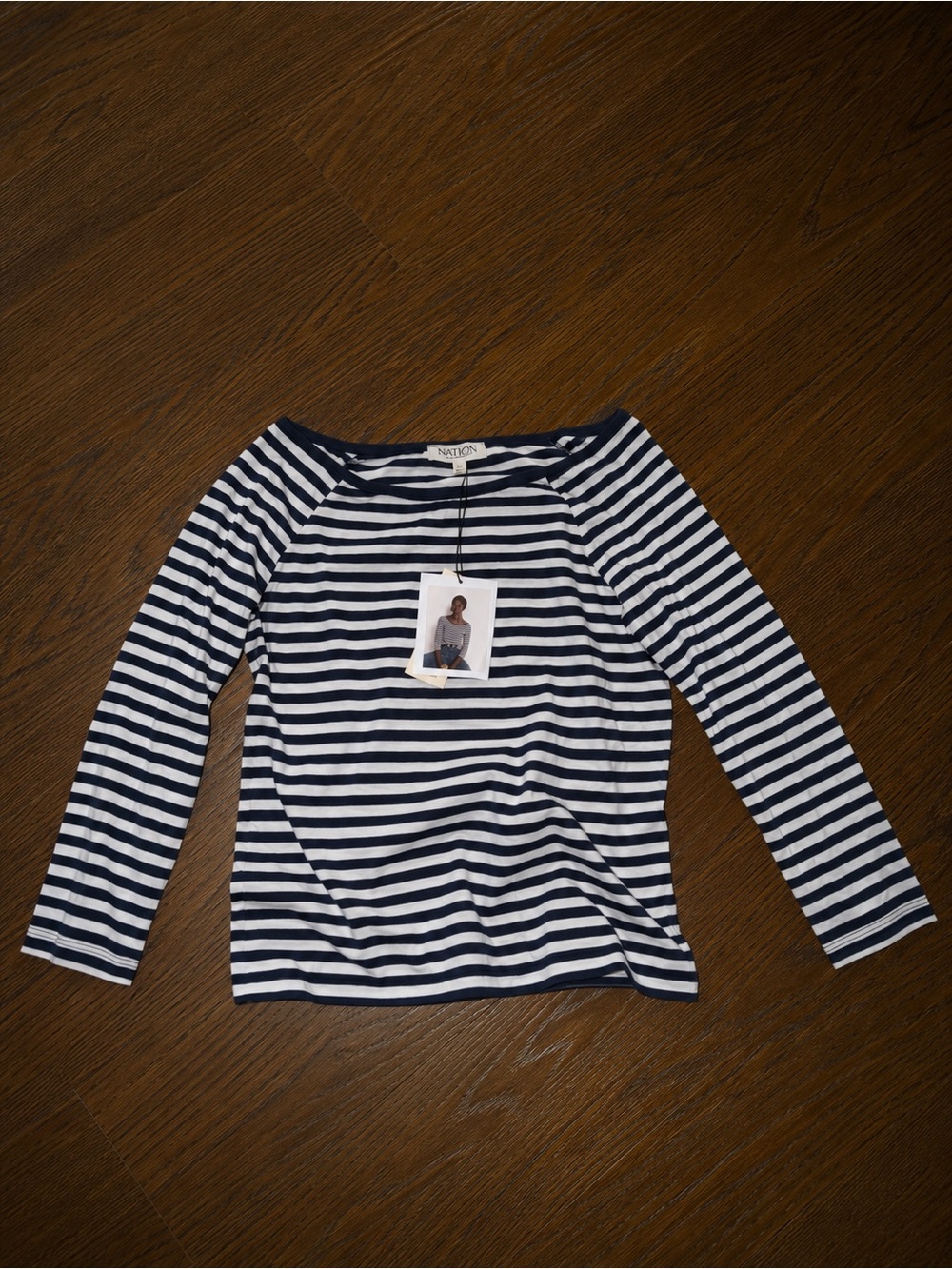 NATION LA Navy and White Striped Long Sleeve Top Sz L